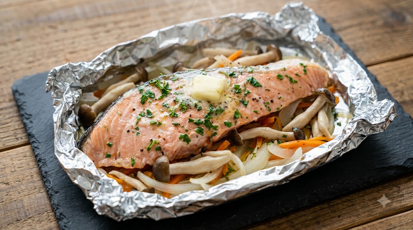 Salmón Japonés Empapelado con Setas Shimeji