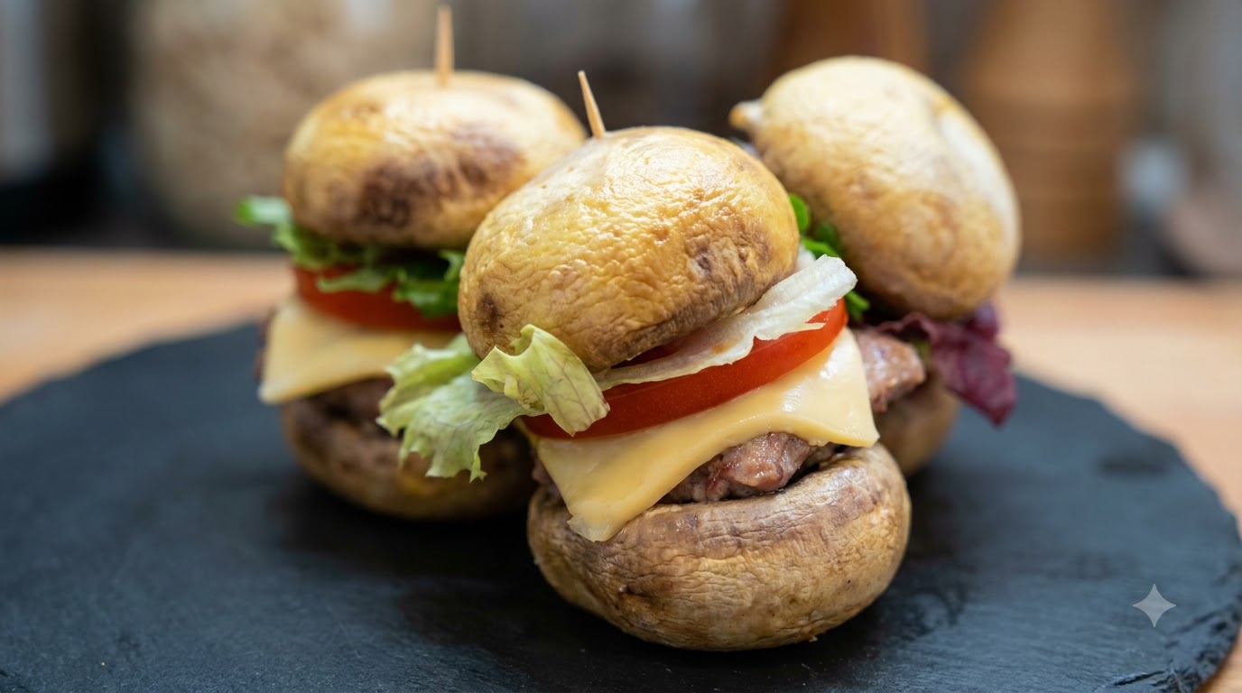 Mini hamburguesas crujientes de champiñones en freidora de aire
