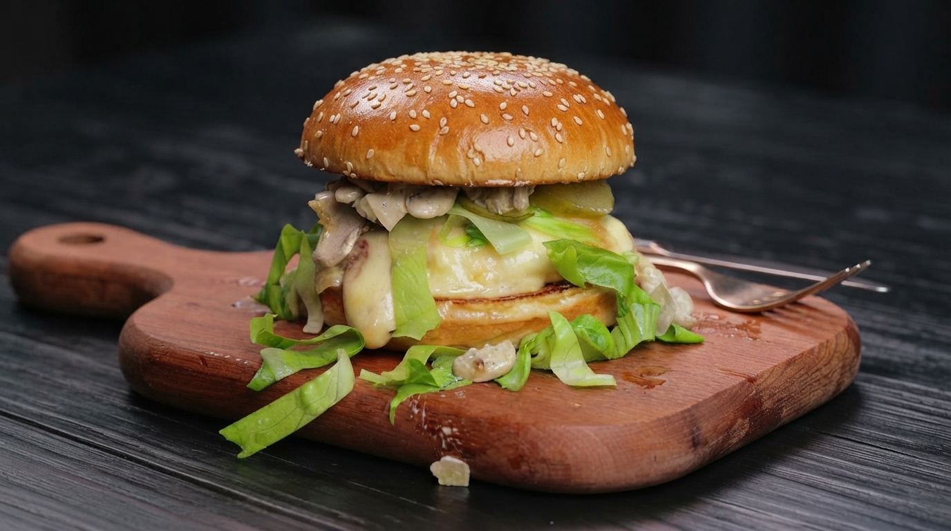 Hamburguesa de Carne Wagyu con Hongos y Salsa de Crema