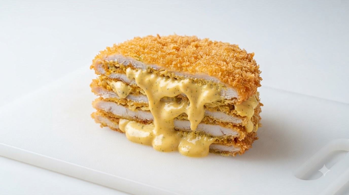 Milanesa de Pollo Rellena con Ensalada de Queso y Wasabi
