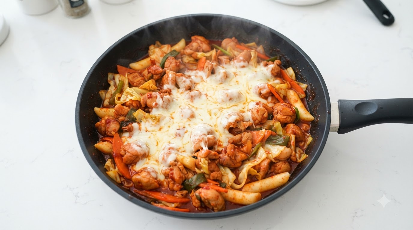 Dakgalbi: Salteado de Pollo Picante Coreano con Queso