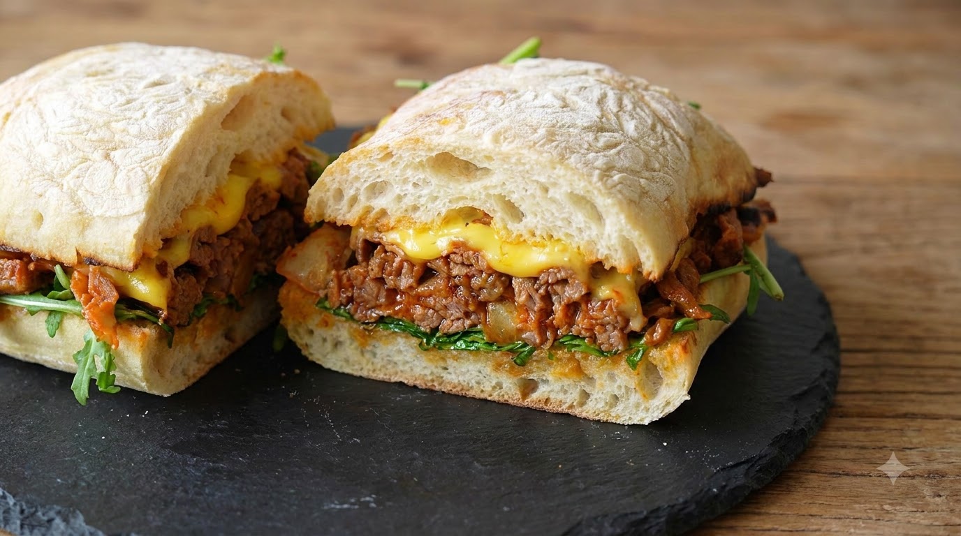 Sándwich Gourmet de Ternera con Kimchi y Queso