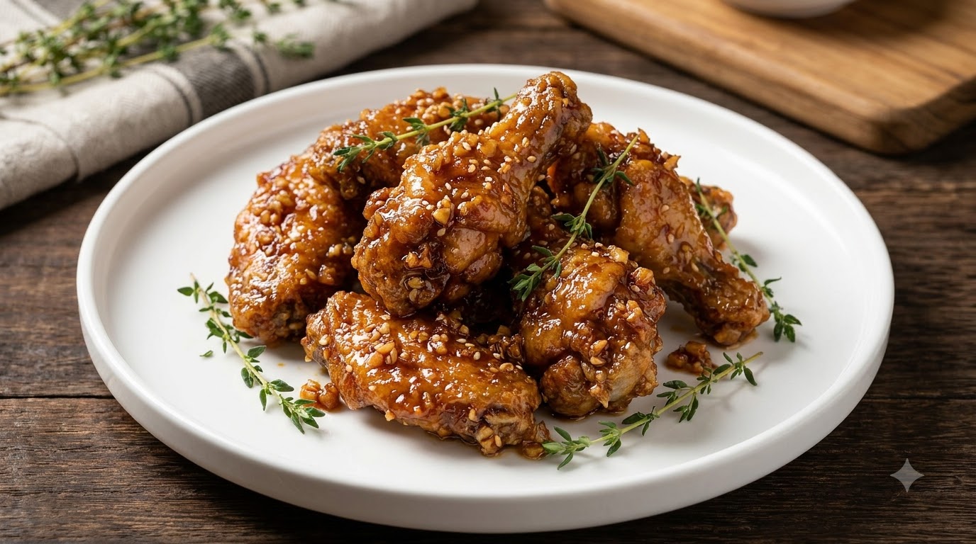 Pollo frito coreano con miel y ajo
