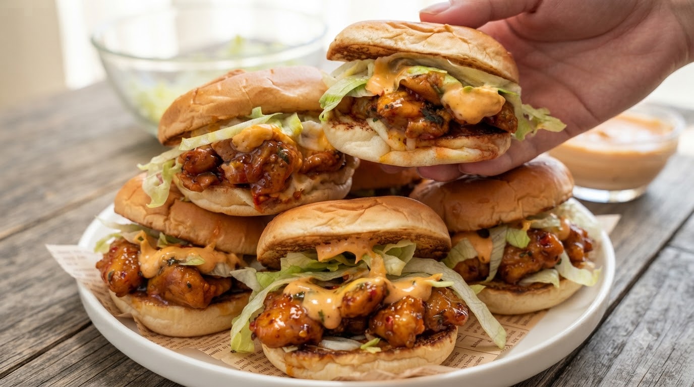 Mini Hamburguesas de Pollo Picante con Miel