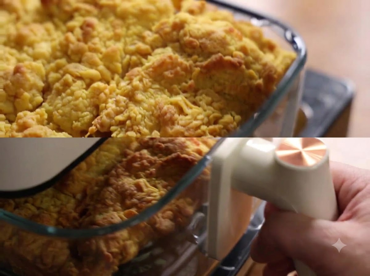 Pieza de pollo siendo frotada vigorosamente con harina seca para formar escamas.