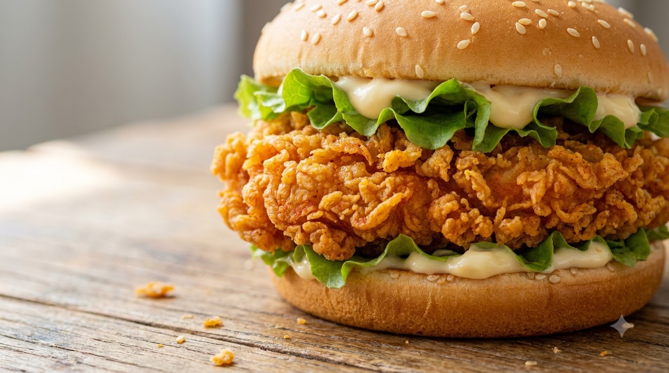 Hamburguesa Crujiente Casera de Muslo de Pollo Picante