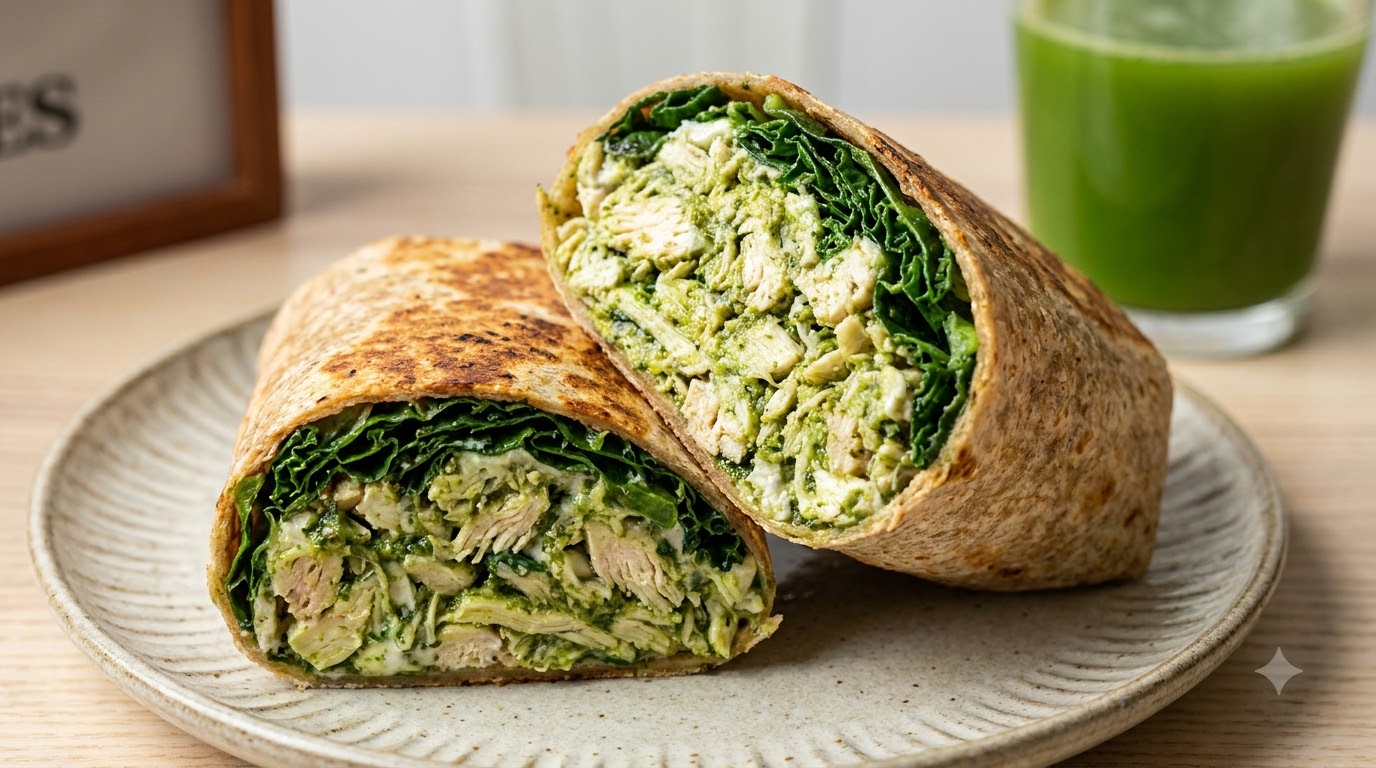 Wrap de Pollo Desmenuzado al Pesto y Col Rizada
